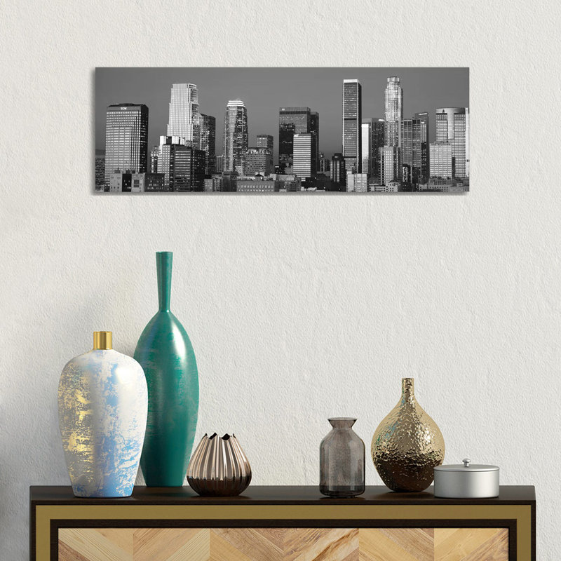 Los Angeles Skyline Cityscape - Wrapped Canvas Panoramic Print, 30.48 cm H x 91.44 cm W x 1.91 cm D