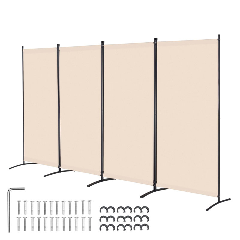 Paravent pliable à 4 panneaux, écran de confidentialité portable pour bureau et maison, beige, résistant et imperméable