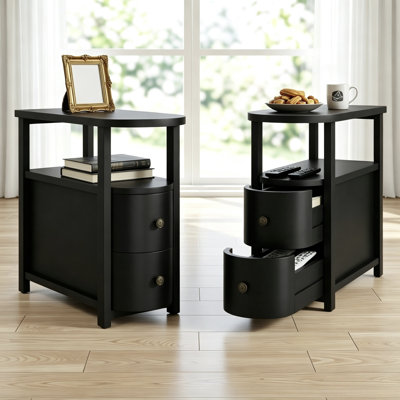 2-drawer Solid Wood End Side Table Set Of 2, Fully Assembled Bedside Table Nightstand, Vintage Chic Charm