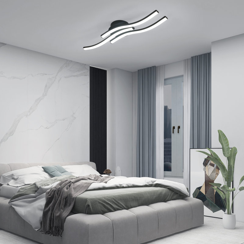 Curved Design LED Ceiling Lamp Fixture, 18W 1800 LM Neutral White Light, Matte Black, 6500K