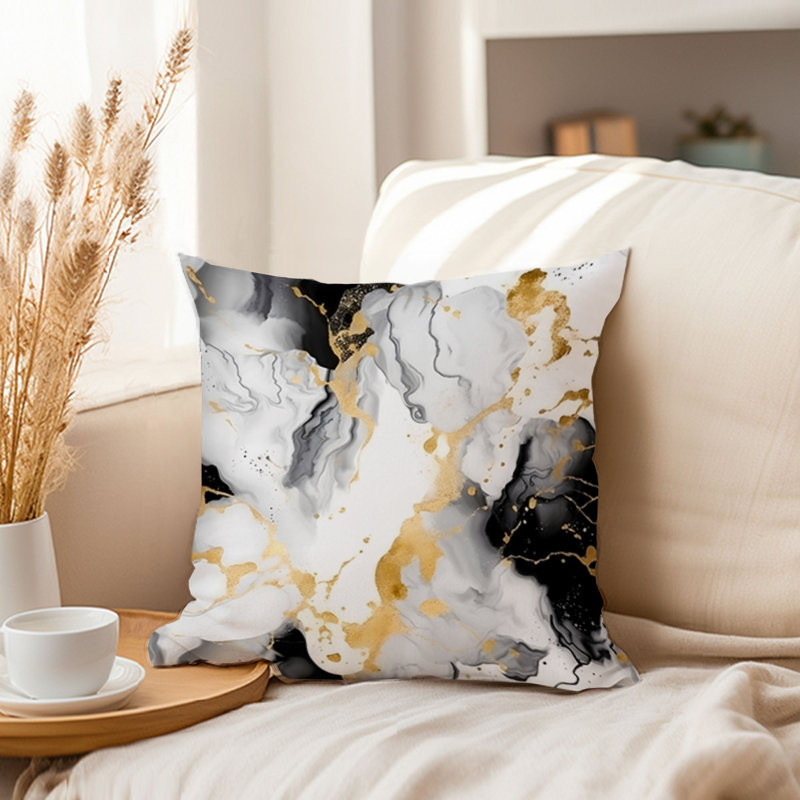 Animals William Morris Birds Damask Pattern I Cottage, 18" H x 18" W, Abstract Black & Gold Strokes III Modern