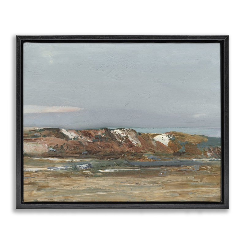 «Neutral Desert Terrain Abstraction Brown», art mural encadré par Floater, H 17 po x l 21 po, Cadre flottant noir de jais