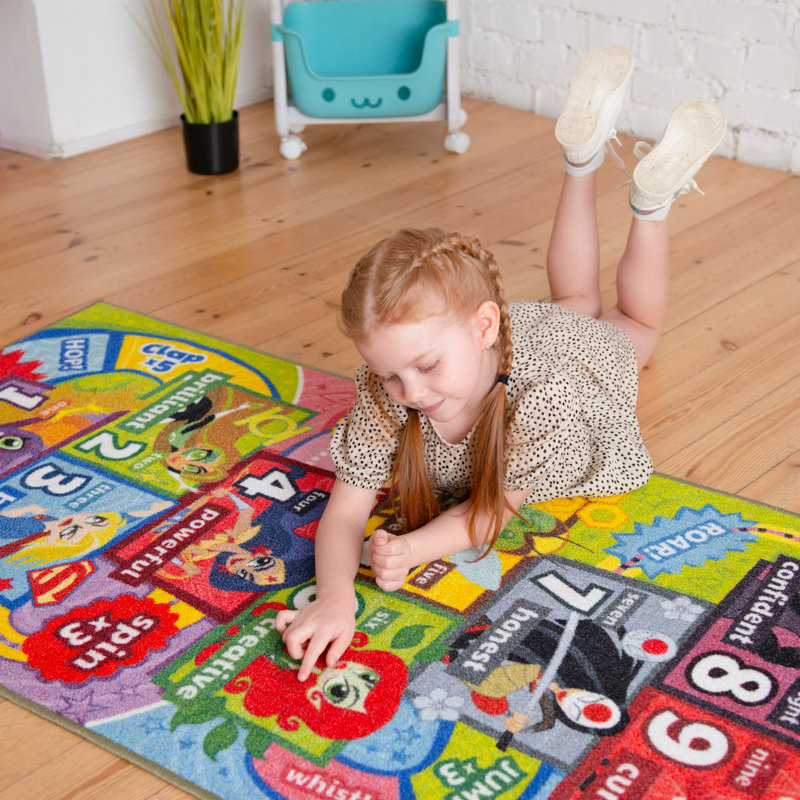 DC Super Hero Girls Educational Hopscotch Rug, 2' 7" x 6' 0"