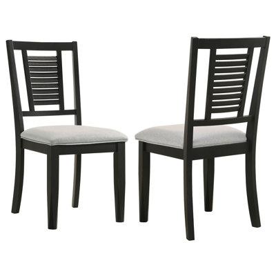 Brar Dining Chair Set Of 2, Ladder Back, Black Washed, Light Gray, 19 Inch -  Benjara, BM318917