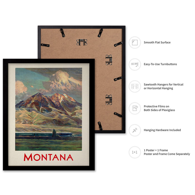 Montana, chaîne de montagnes Absaroka, H 16 po x l 20 po, Affiche, Cadre noir