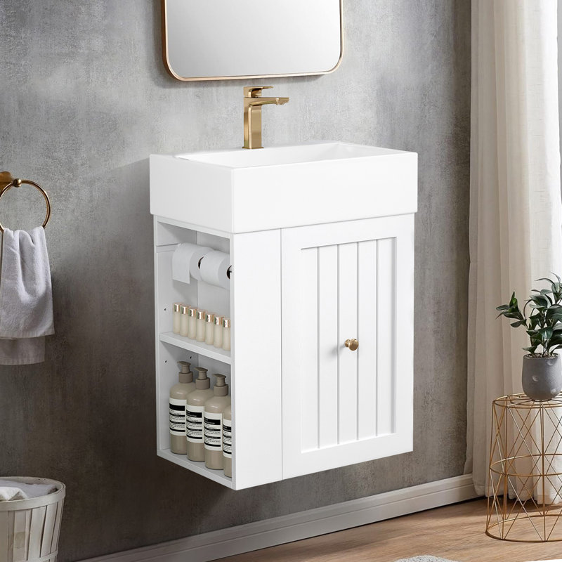 Meuble-lavabo de 20 po avec lavabo en céramique, Blanc