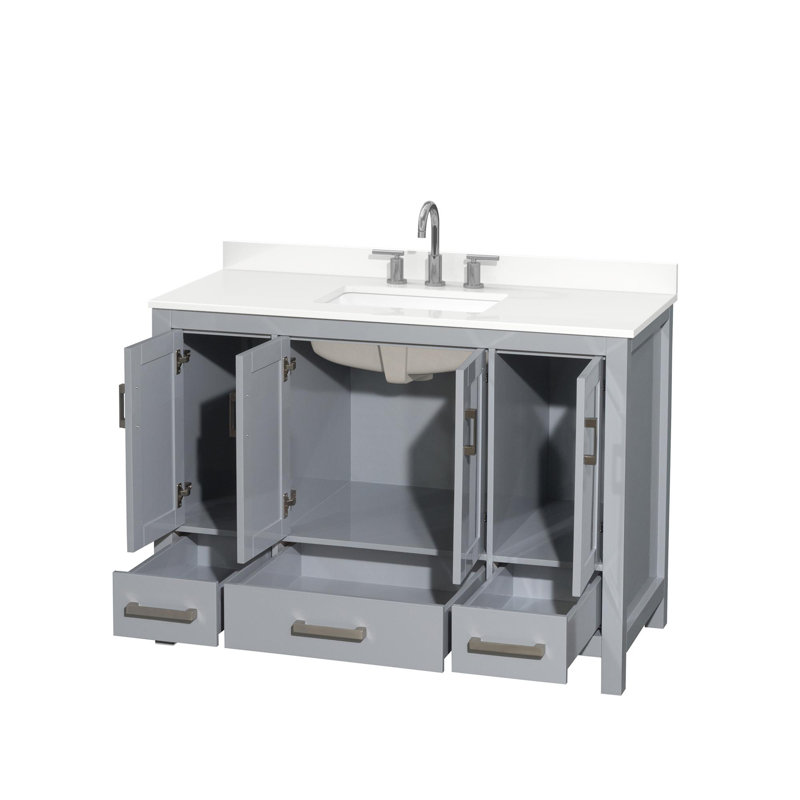 Meuble-lavabo simple autoportant 48 po avec plateau en quartz Sheffield, Quartz blanc, Gris
