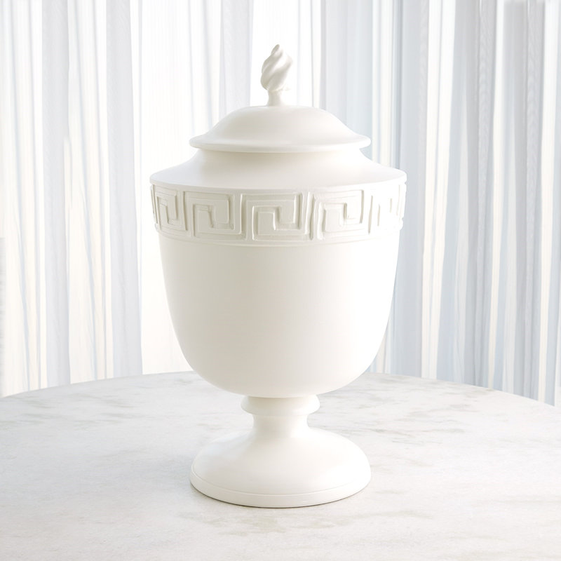 Villa Greek Key Urn-Matte White