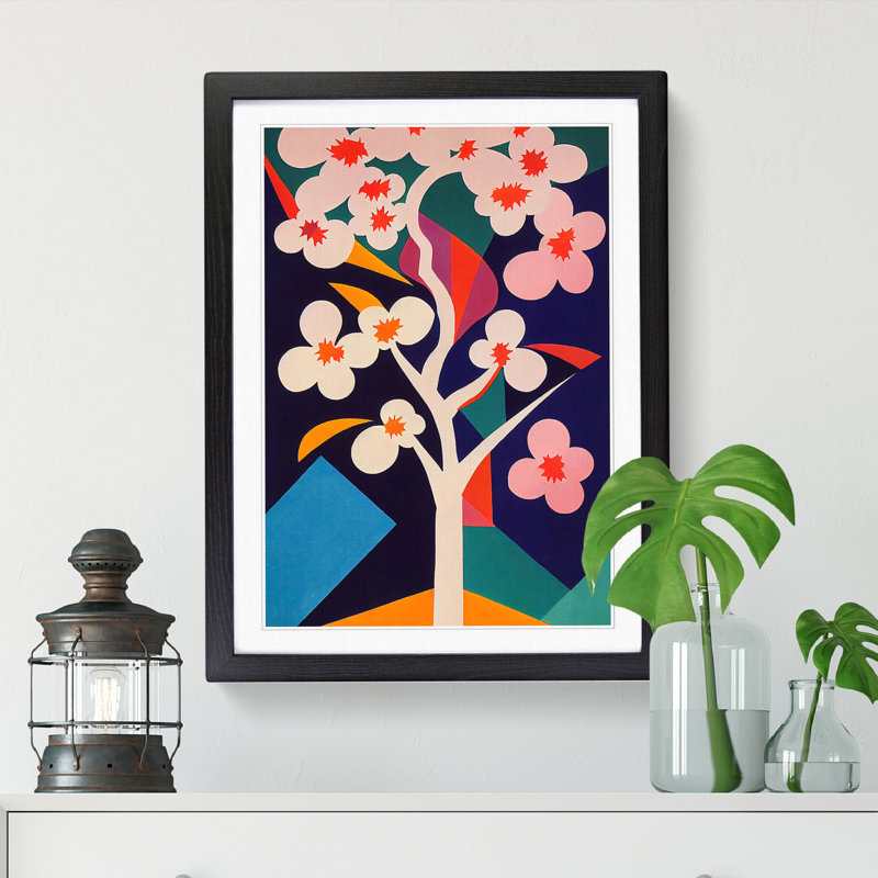 Cherry Blossom Tree - Single Picture Frame Print, 46cm H x 34cm W, Grey Framed