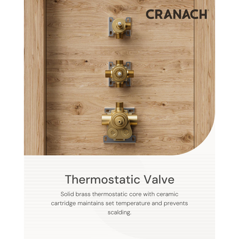 Tinian Thermostatic Shower System with Split Control Panel Dual 12" & 6" shower head, Handheld Shower , Brushed Gold