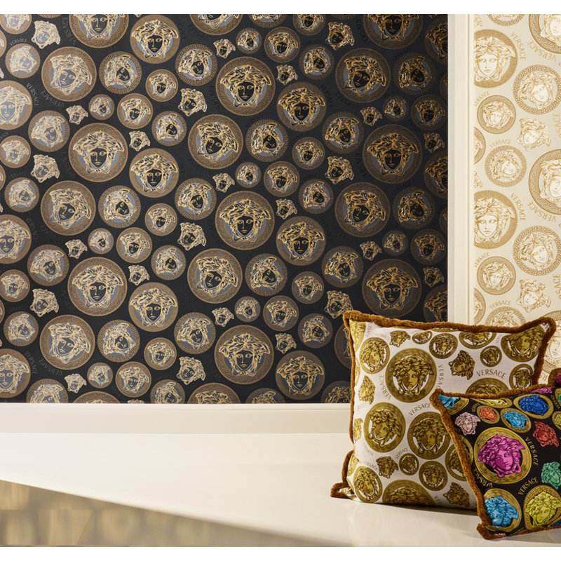 Versace Midnight Sky Monarch Unpasted Vinyl Wallpaper, Black/Gold