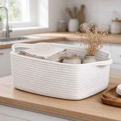 Woven Cotton Rope Basket for Storage and Decor, Soft Decorative Gift Basket for Home Organization, Neutral Cloth Basket for Living Room, Bedroom, Nursery, Entryway
