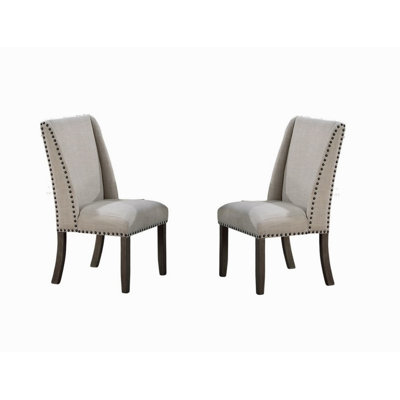 Traditional Formal 2Pc Side Chairs Upholstered Wingback Design Oak Finish Dining Room Furniture Nailhead Trims Dining Chairs