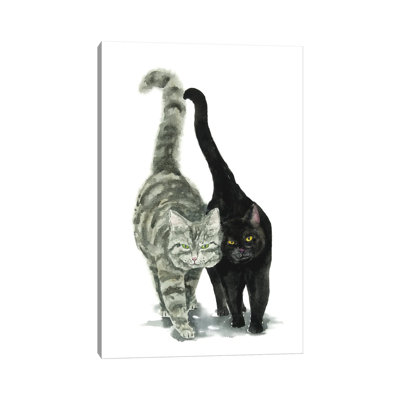 Black Cat And Tabby Cat by Alexey Dmitrievich Shmyrov - Wrapped Canvas Print