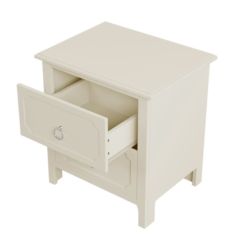 Table de chevet élégante à deux tiroirs avec poignées en métal Kirana
