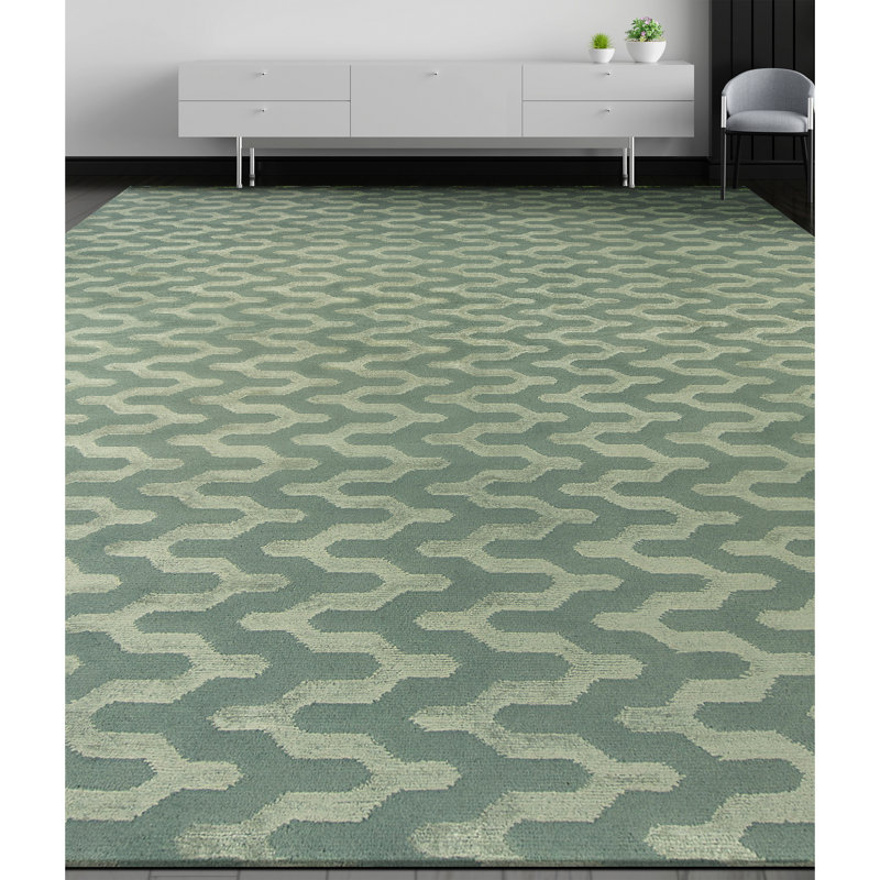 Hand Knotted Area Rug in Sea Glass, Rectangle 6' x 9'