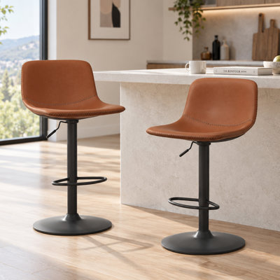 Tabouret de bar et de comptoir pivotant en cuir, hauteur réglable, avec structure en métal