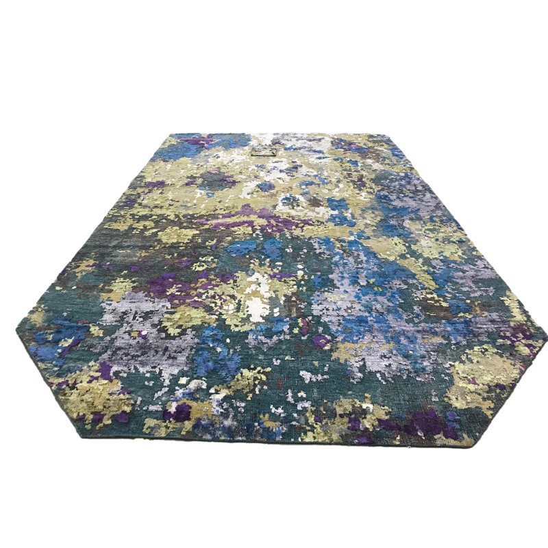 Odyssey Post Modern Organic Abstract Hand-Knotted Wool/Silk Purple Blue Green Designer Area Rug / Rug Size: Rectangle