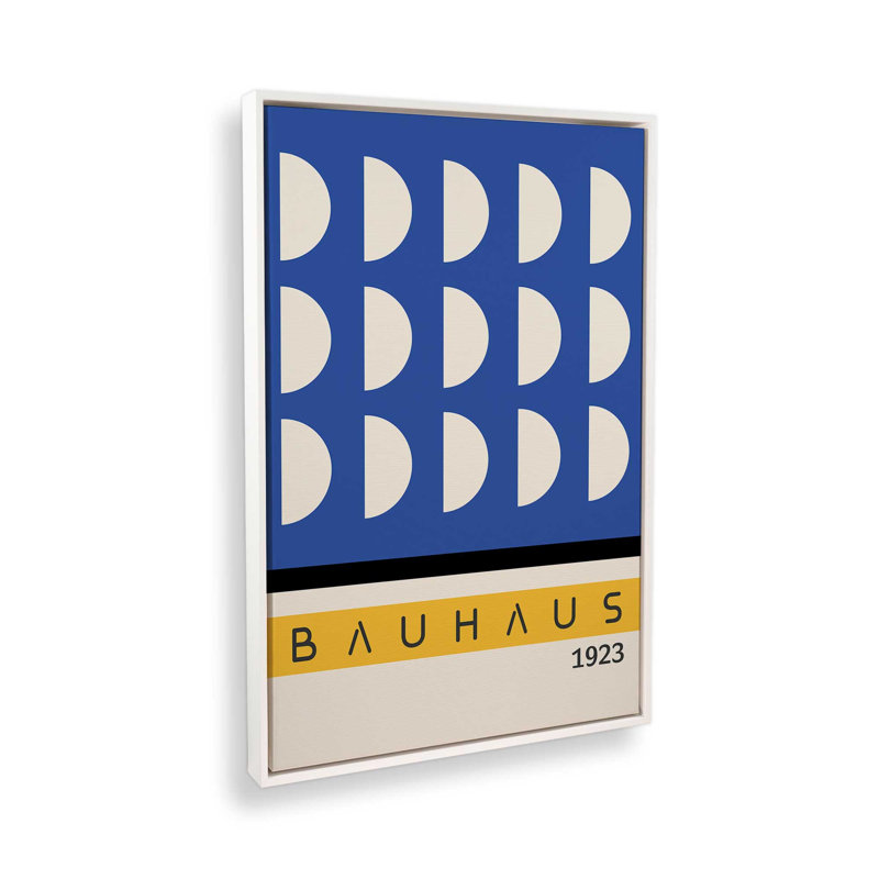 "Bauhaus bleu et jaune", H 36,75 po x l 24,75 po, Blanc opaque