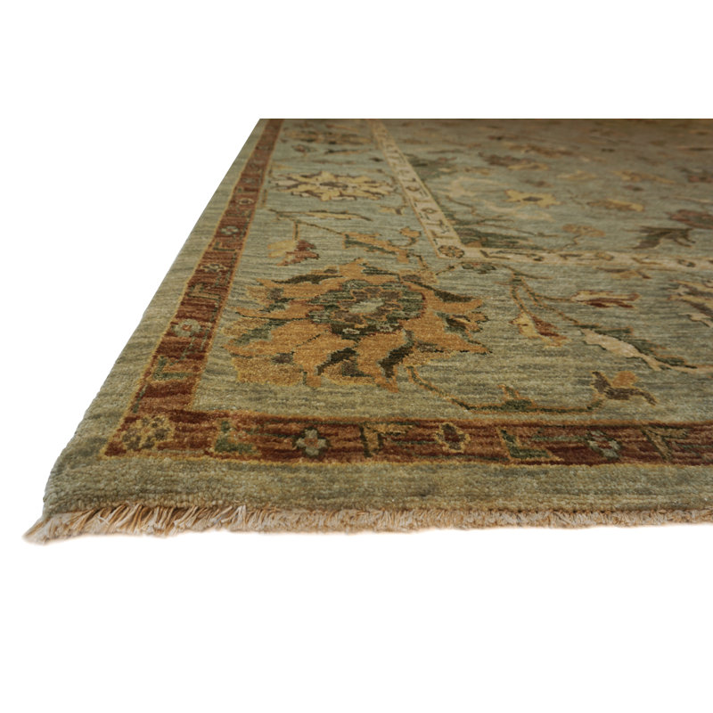 Tapis oriental sauge / beige en laine noué à la main Essence, Rectangle 10 pi x 14 pi