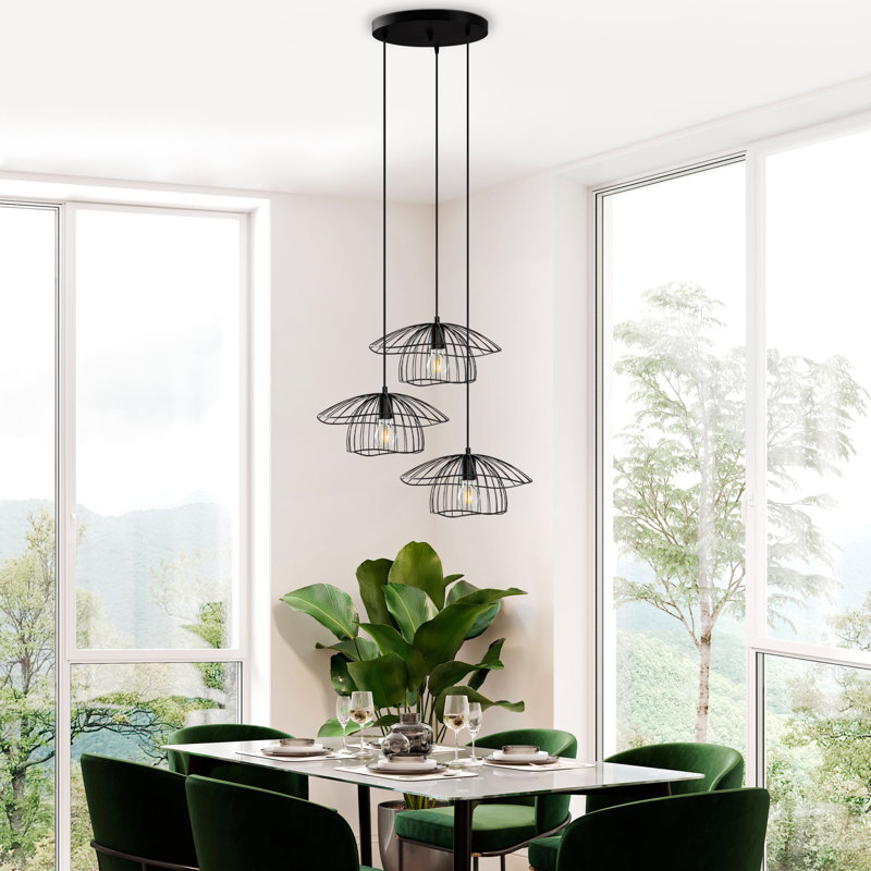 Elegant Black Chandelier Light Fixture, Metal Body, 26.8 x 26.8 x 43.3 inches | 3 x E27 Socket (Max 40W) | Stylish Indoor Lighting for Living Room, Dining Room, & Entryway | IP20 Rated, Bulb Not Included