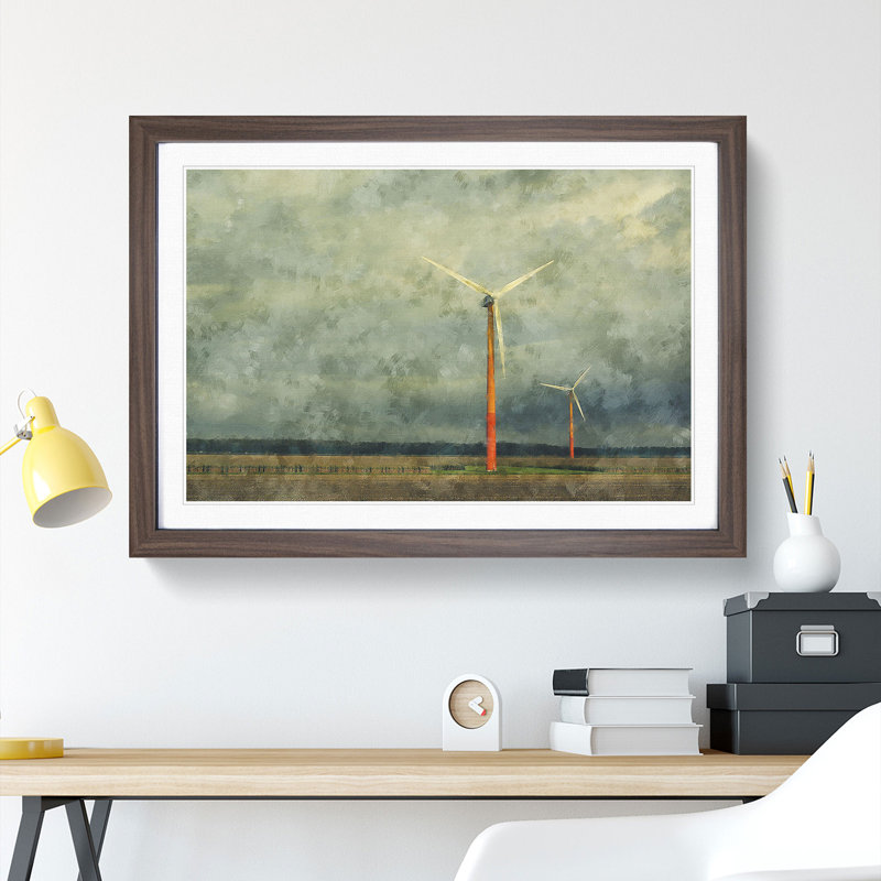 Wind Turbines Vol.2 - Picture Frame Painting, 48cm H x 65cm W x 2cm D, Walnut Framed