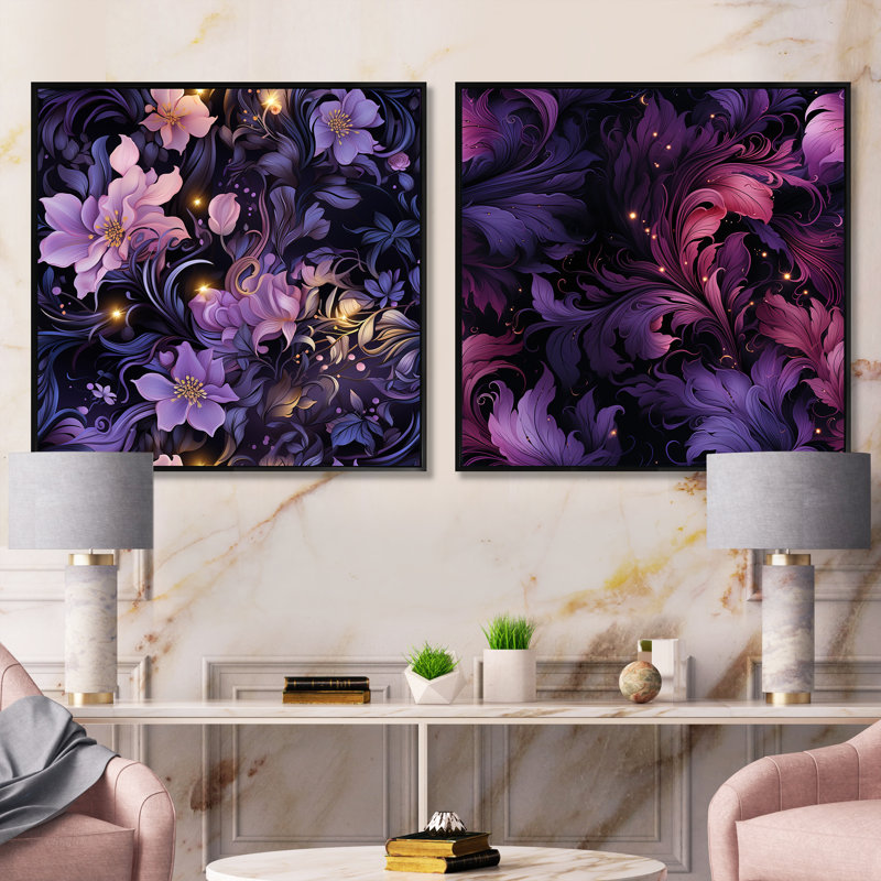 Faison - Ensemble de 2 collages floraux carrés, Cadre flottant noir, H 16 po x l 33 po