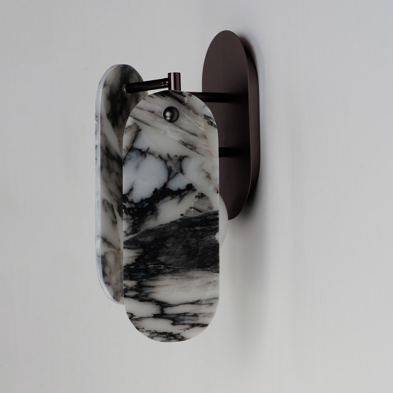 Megalith Stone 1 - Light LED Armed Sconce, Brushed Bronze/Striae Arya