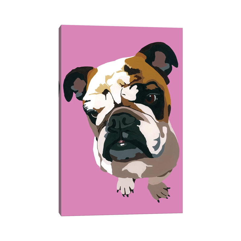 Bulldog On Pink by Julie Ahmad - Wrapped Canvas Print, 20.32 cm H x 30.48 cm W