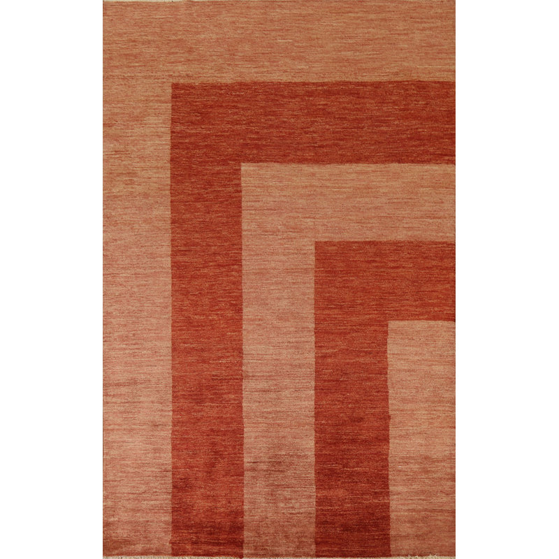 Tapis orange en laine noué à la main de conception unique 5 pi 7 po x 7 pi 11 po Newly Allyssa