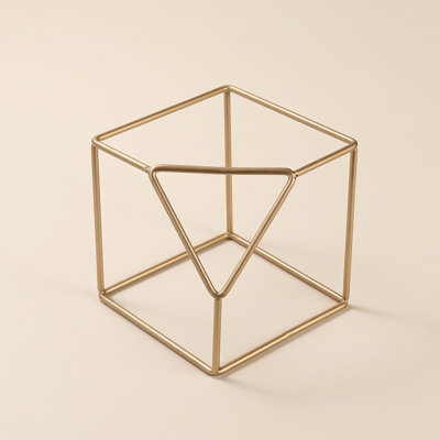 Open Wireframe Geometric Cube, Gold Metal Decorative Object, Modern Glam Sculptural Accent for Shelf, Console & Coffee Table