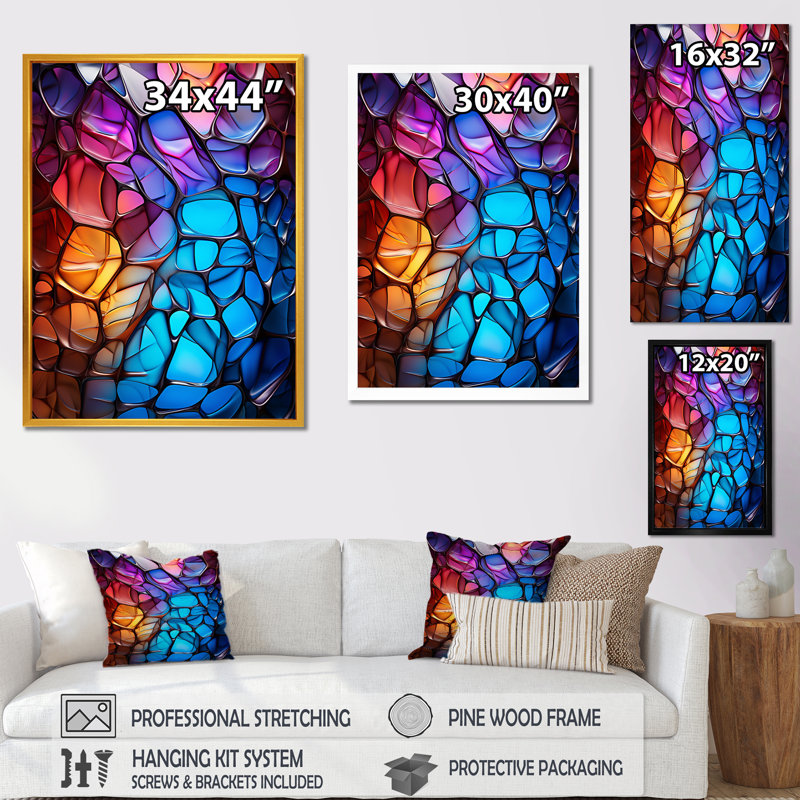 «Opalescent Abstract Fractal Glass relief I», impression d'art mural fractal, Cadre photo noir, H 20 po x l 12 po x P 1 po