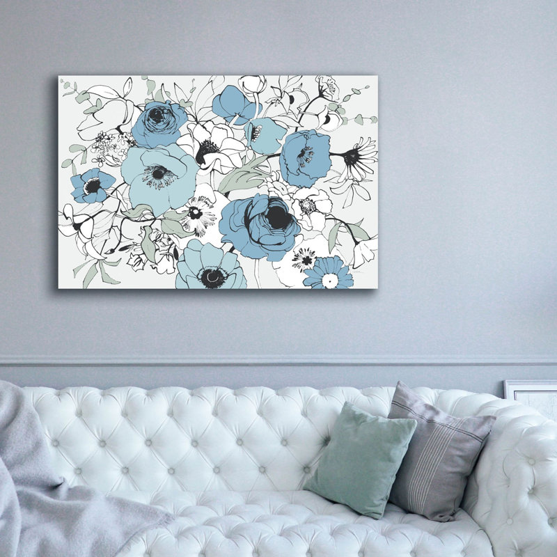 «Watercolor Black Lined Poppies Mix» par Shirley Novak, art mural sur toile, H 40 po x l 60 po x P 1,5 po