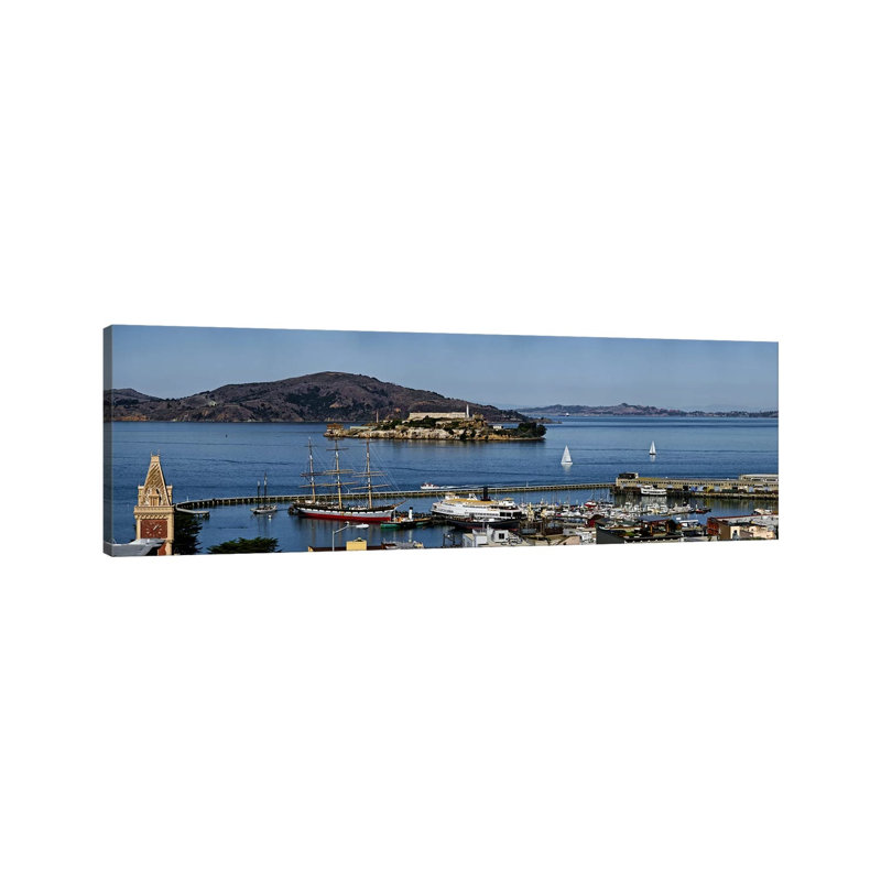 Prison On An Island, Alcatraz Island, Aquatic Park Historic District, Fisherman's Wharf, San Francisco, California, USA by Panoramic Images - Wrapped Canvas Panoramic Print