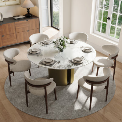 Ensemble de table de salle à manger 7 pièces pour 4 à 6 personnes, table à manger en marbre 59 "avec 6 chaises unies brunes