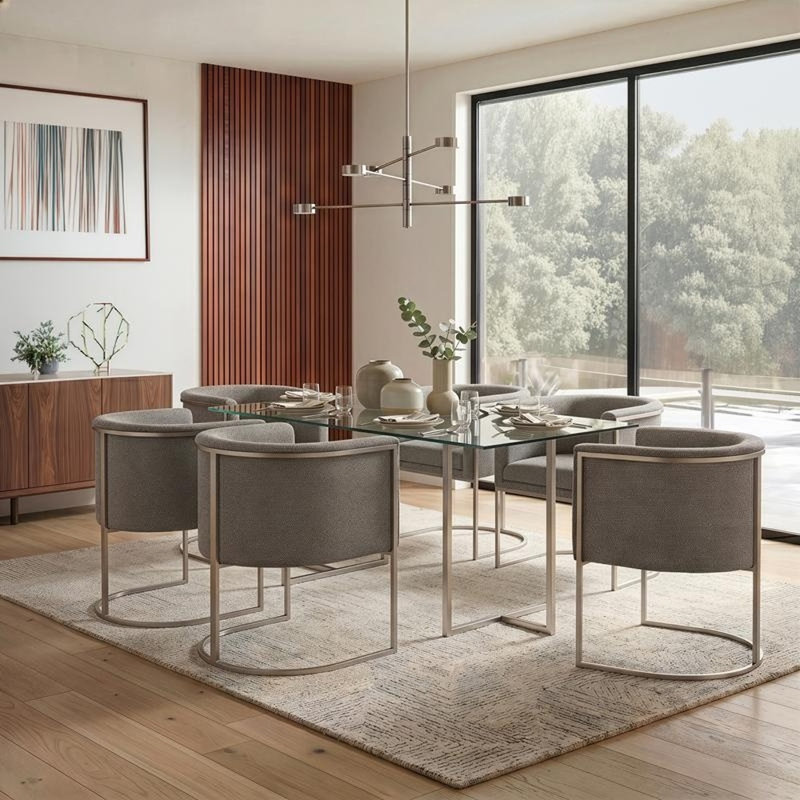 Chaise longue Keynsham en tissu gris avec base en acier inoxydable brossé