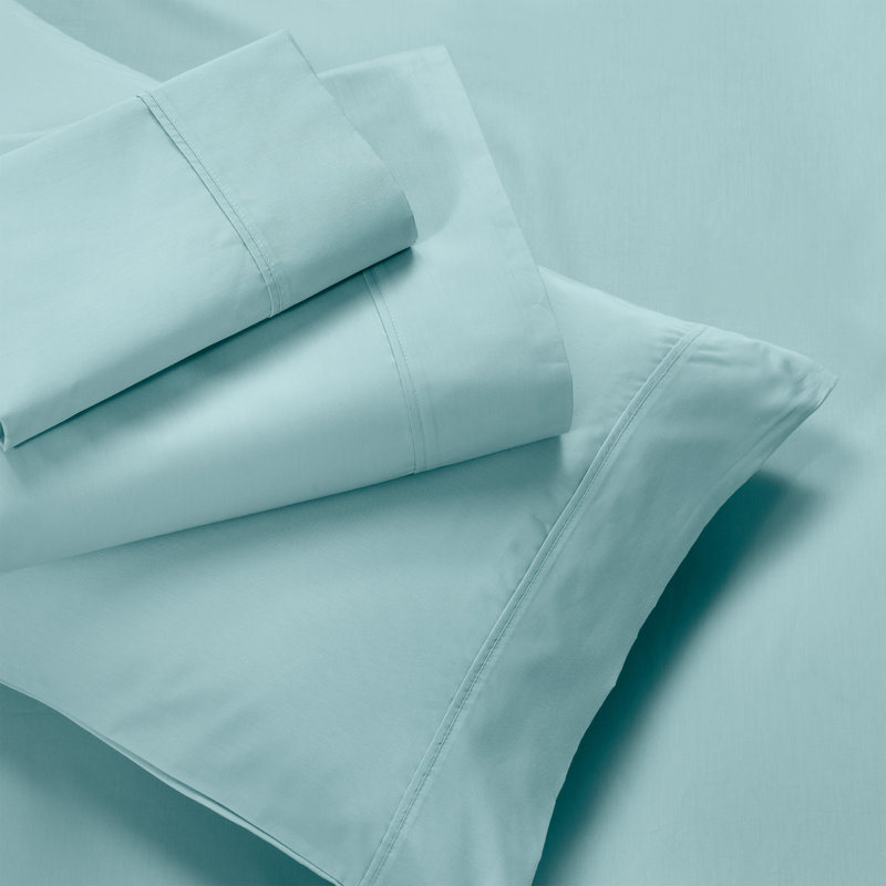 Ensemble de draps en mélange de coton 600 fils Superior, Ensemble de draps pour lit simple + drap-housse + , Bleu clair