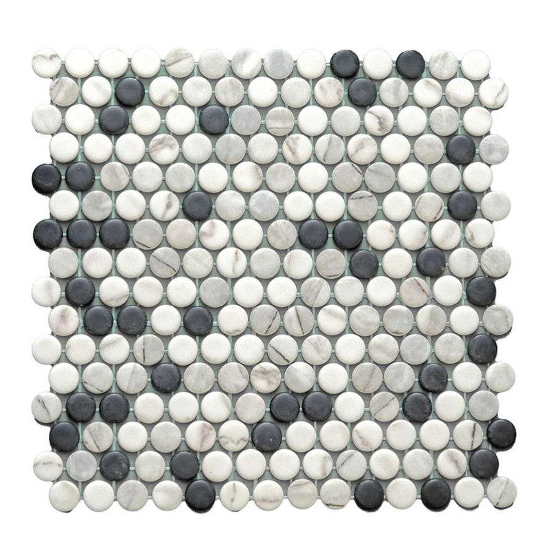 Eterna Penny 12"x12" Recycled Glass Mosaic Tile, Black/White