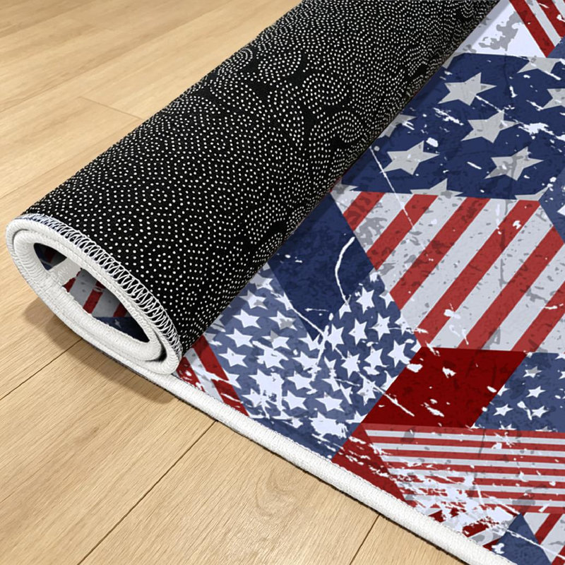 Blue Seamless Watercolor Usa Flag American Colors Grunge Geometric Machine Washable Indoor Area Rug, Rectangle 32" x 47"