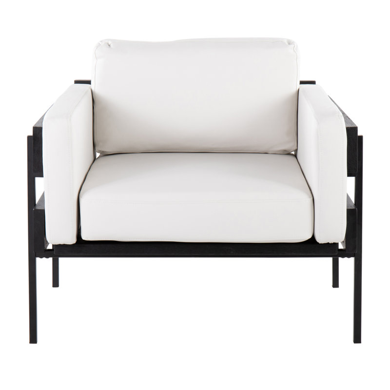 Faux Leather Armchair, Black, White Faux Leather, Gray