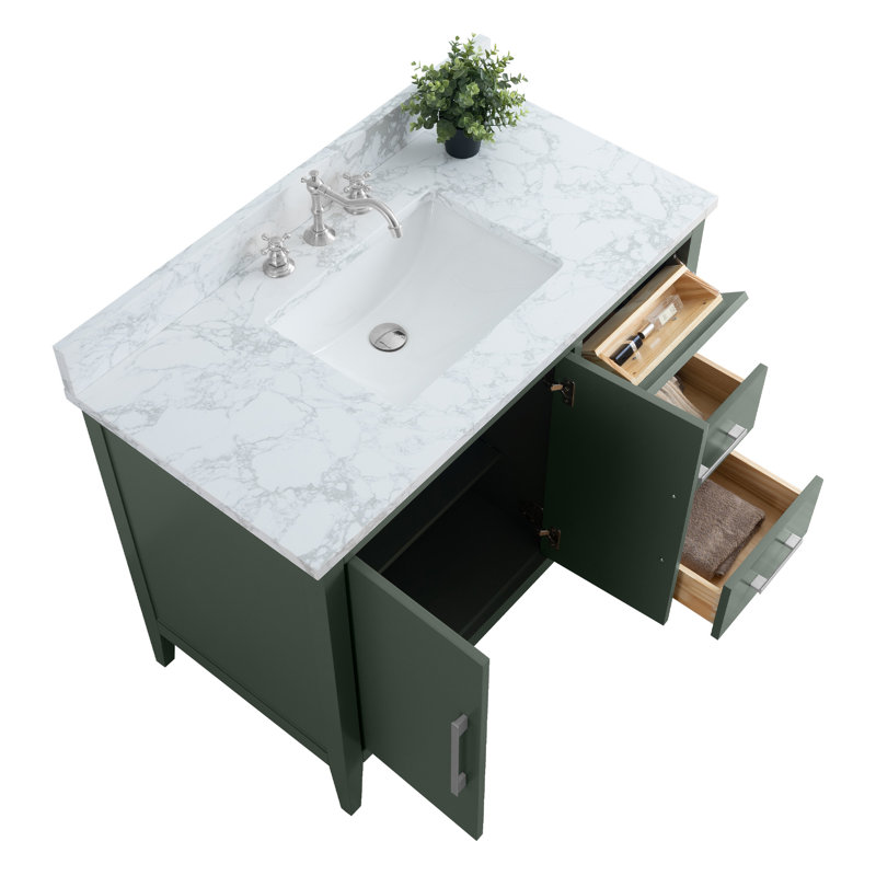 42'' Single Bathroom Vanity with Engineered Marble Top, Vintage Green, Brushed Nickel