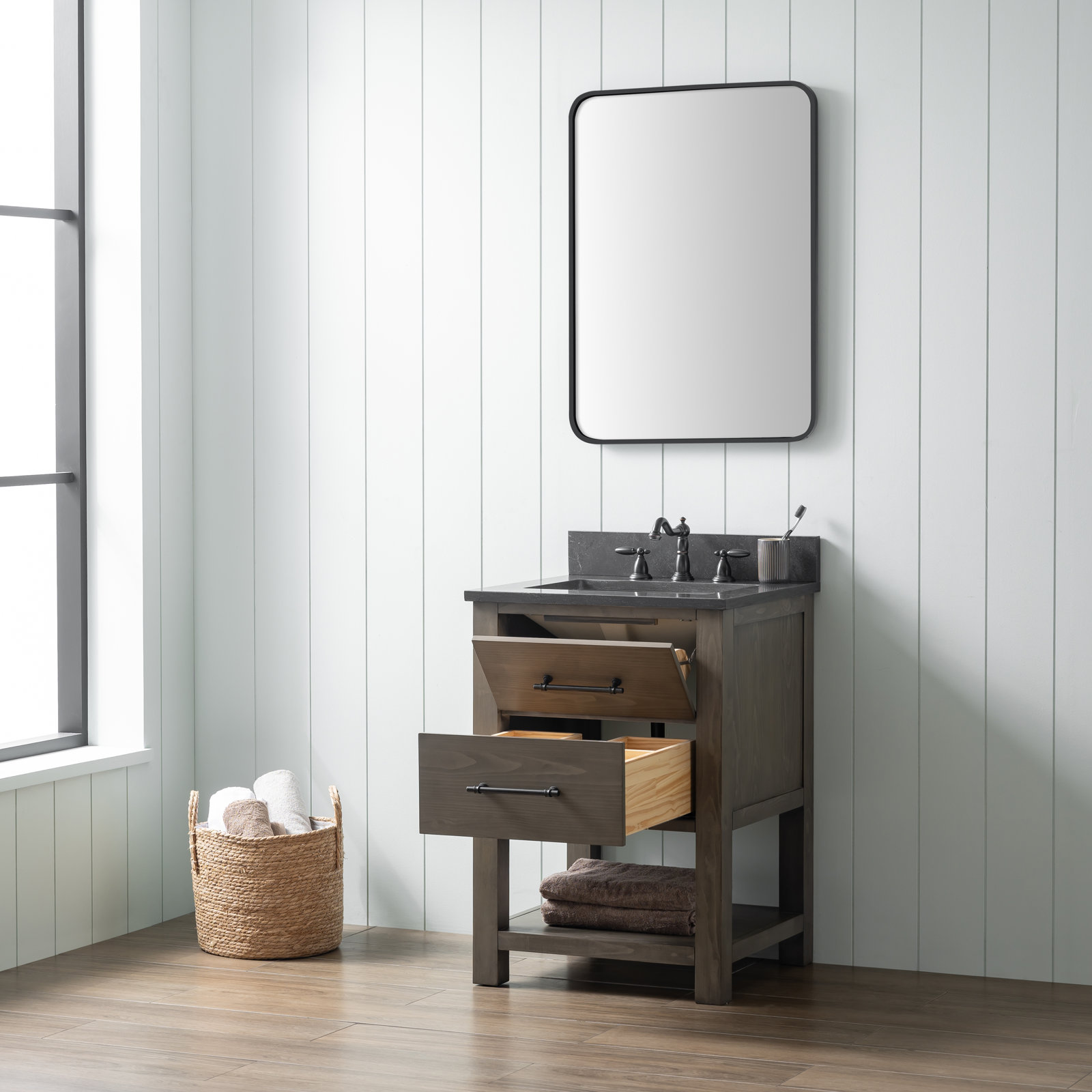 Keri 24'' Single Bathroom Vanity, Smoke Gray/Matte Black