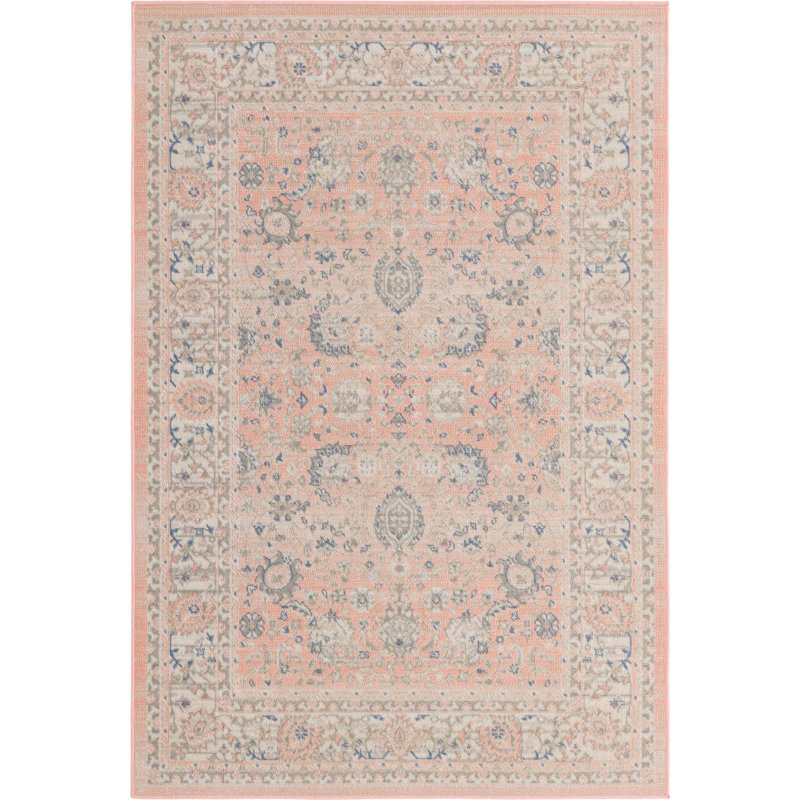 Tapis oriental rose poudre Exann, Rectangle 5 pi 3 po x 8 pi
