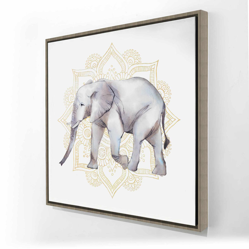 Éléphant gris sur toile - décor d'éléphant sur mandalas, Brun