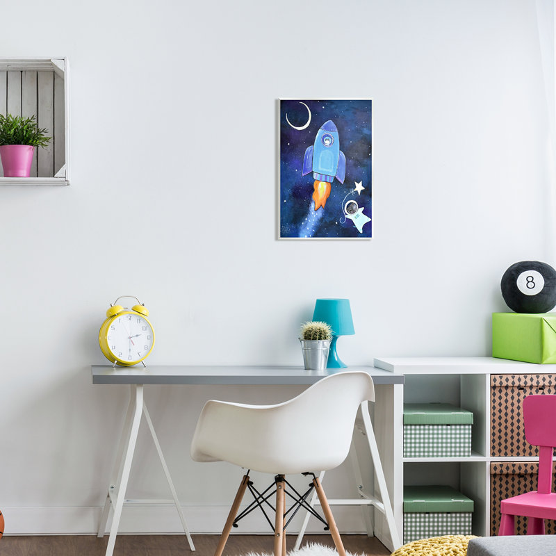 Animaux dans l'espace, fusée, étoile, ballon, ciel nocturne, par Andrea Doss - impression sans cadre sur panneau de fibres à densité moyenne