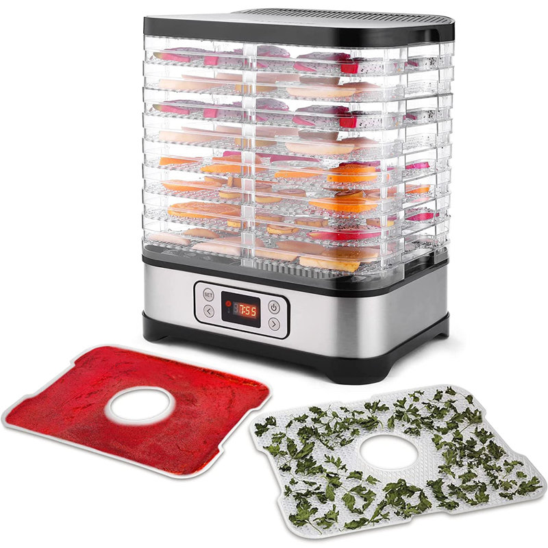 8 Trays Food Dehydrator with Fruit Roll Sheet, for Jerky, Meat, Fruit, Vegetable, Herbs, BPA Free, Black/Silver