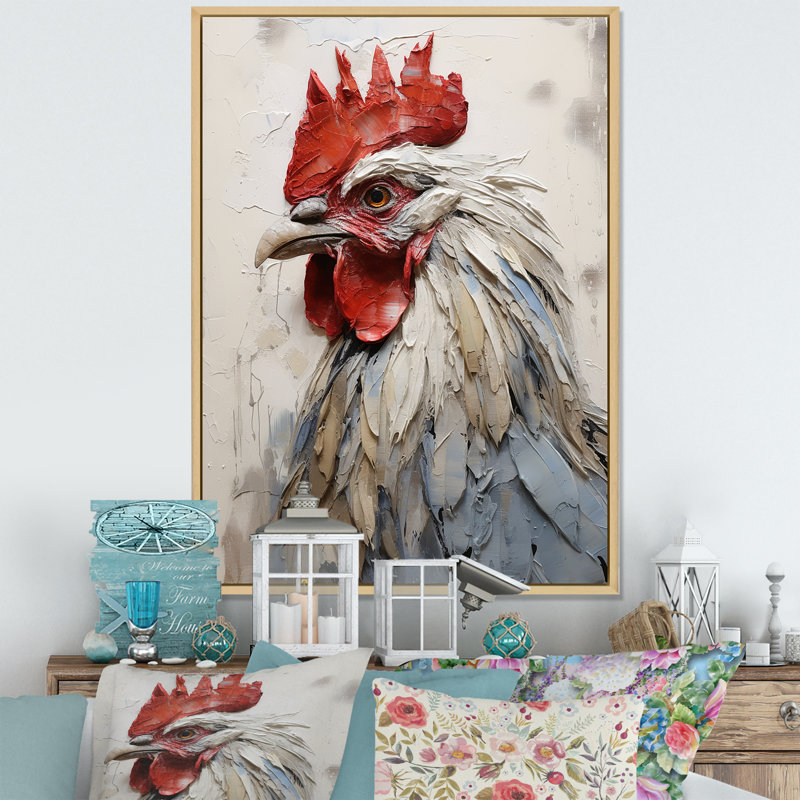 «Loyal Rooster Portrait», impressions sur toile d'animaux coq, H 32 po x l 24 po, Cadre naturel flottant