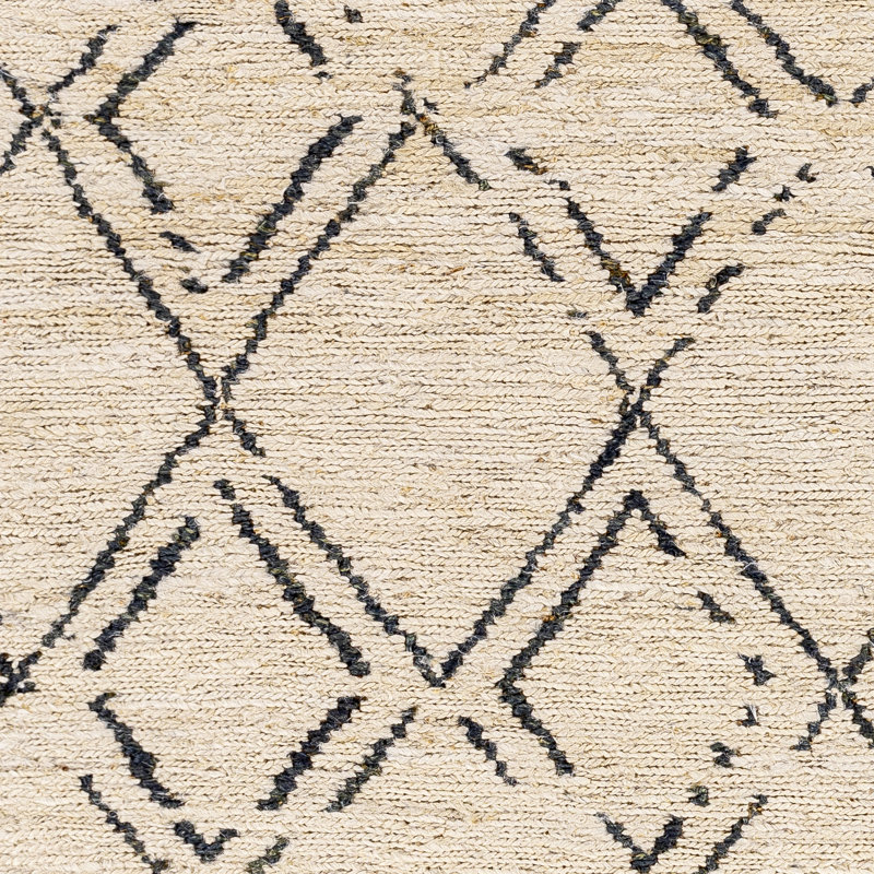 Tapis ivoire / noir tissé à plat à la main Pembreley, Rectangle de 2 pi x 3 pi