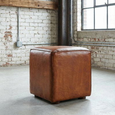 Bronco Genuine Leather Cube Ottoman, Brown by Ophelia & Co.
