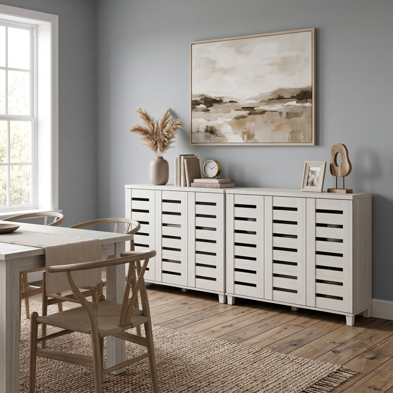 Armoire de rangement à chaussures 3 portes Lismore (ensemble de 2) - peut contenir 40 paires, Blanc perle